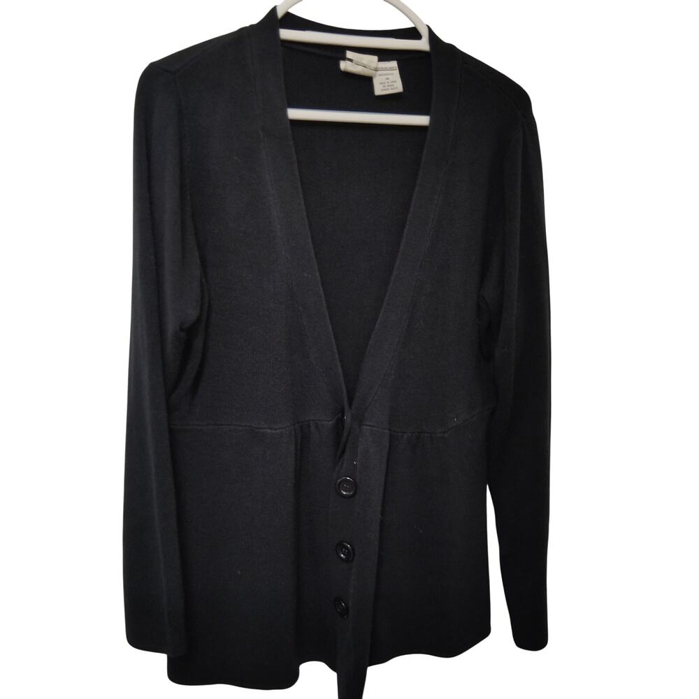 Roaman's Black V-Neck Peplum Cardigan Sweater M 100% Acrylic Ribbed Knit